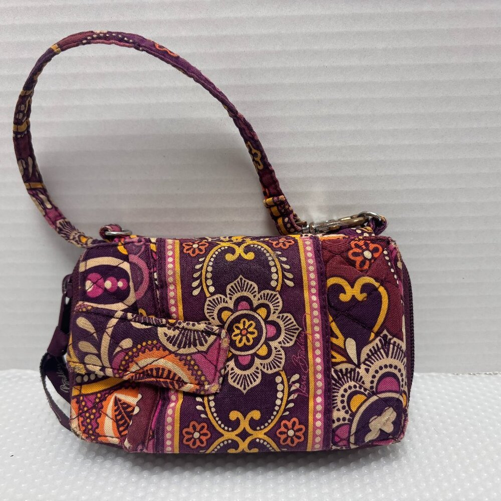 Vera Bradley Safari Sunset Zip Wallet Wristlet Purple Orange 5" - 2131